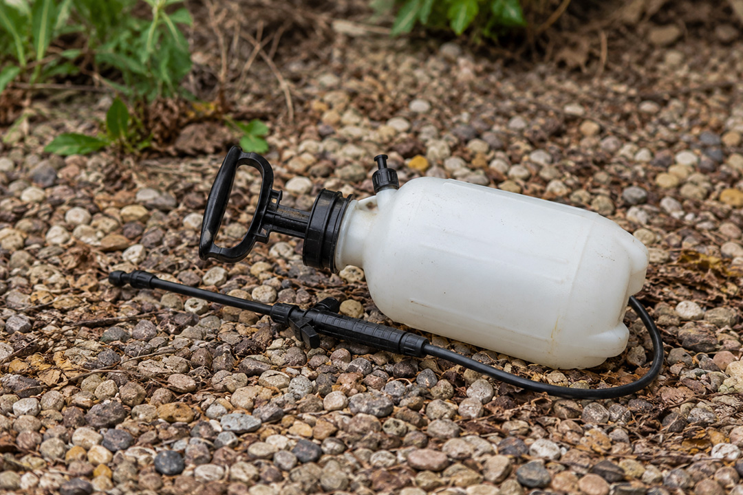 A homeowner spraying a lawn with a battery backpack sprayer, illustrating the category shift away from manual pump sprayers
