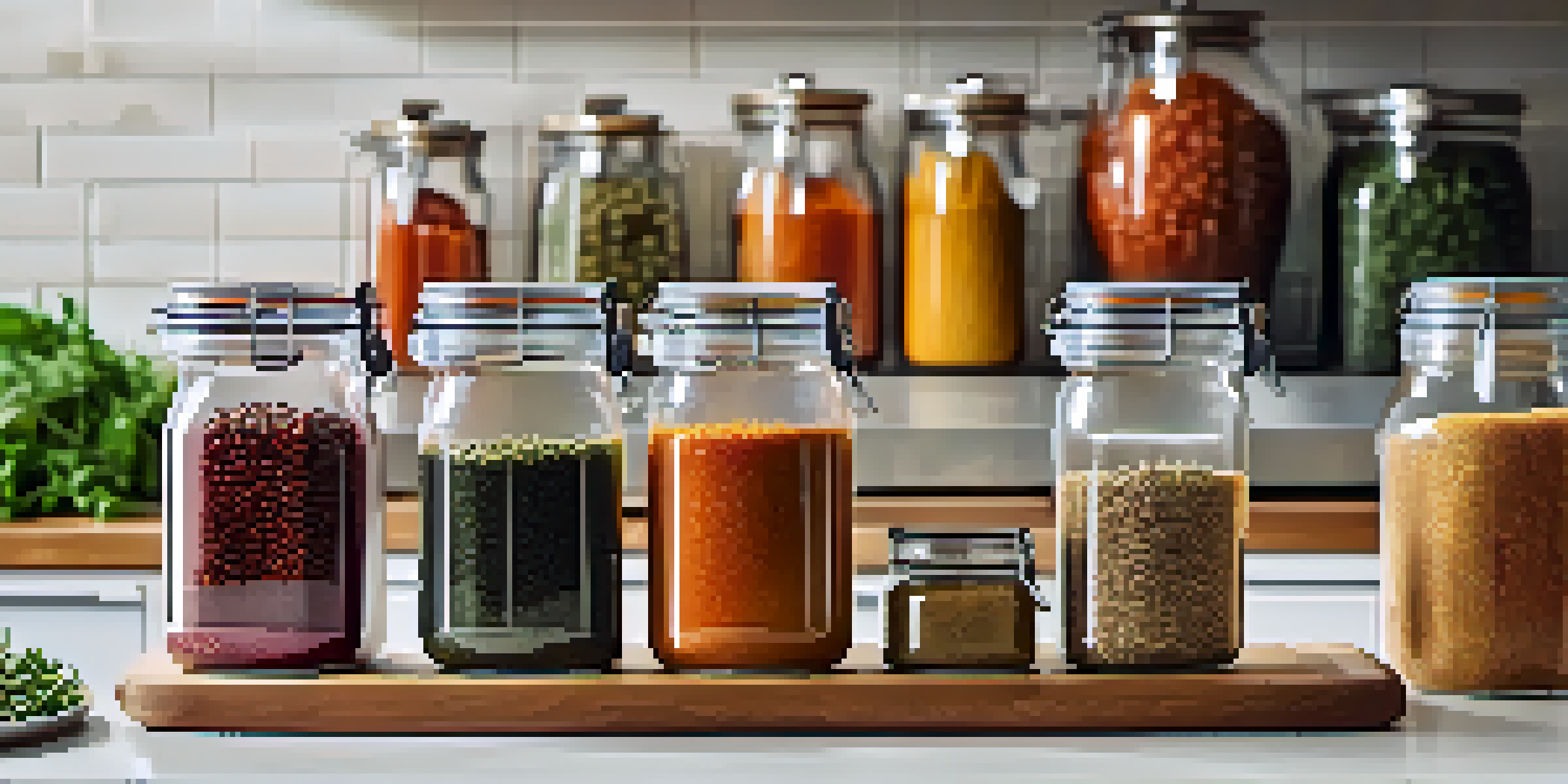 A vibrant kitchen scene displaying an organized vegan meal prep station with colorful containers filled with grains, legumes, and roasted vegetables, complemented by fresh herbs and spices.