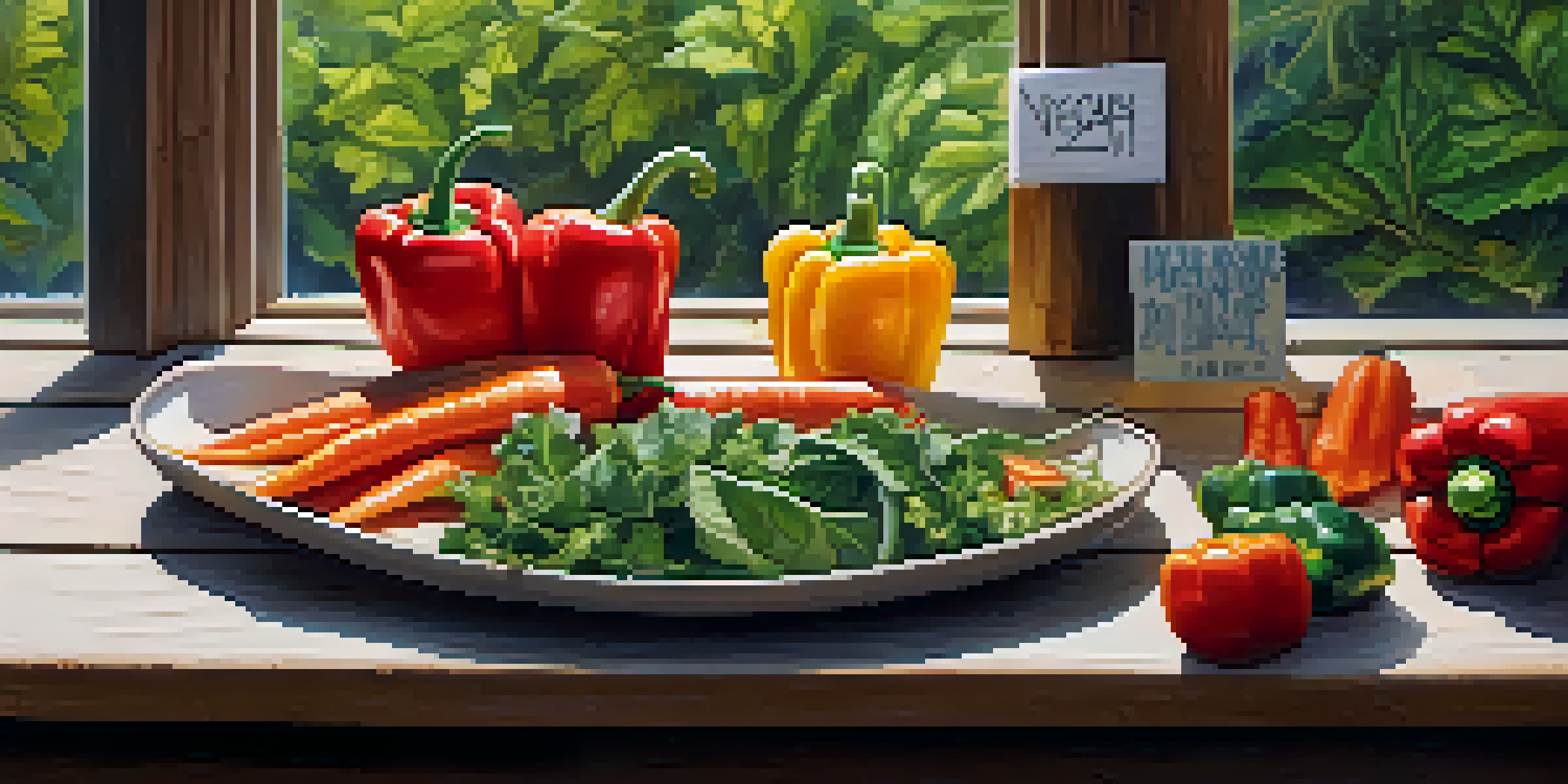 A colorful vegan meal displayed on a wooden table with a card that reads 'I am vegan' in different languages.