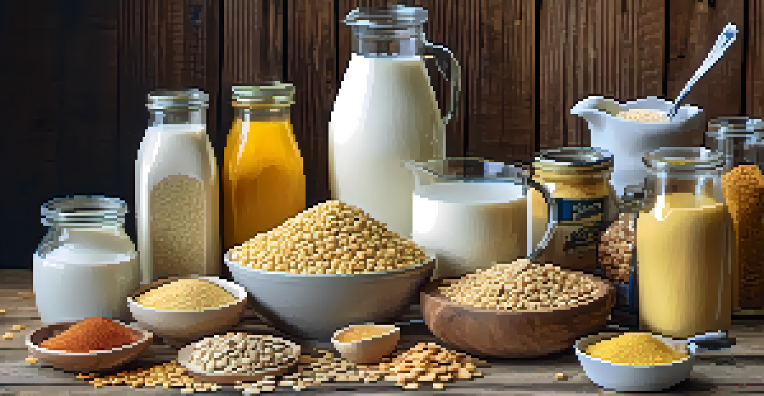 A colorful display of vegan foods rich in Vitamin B12 arranged on a wooden table.
