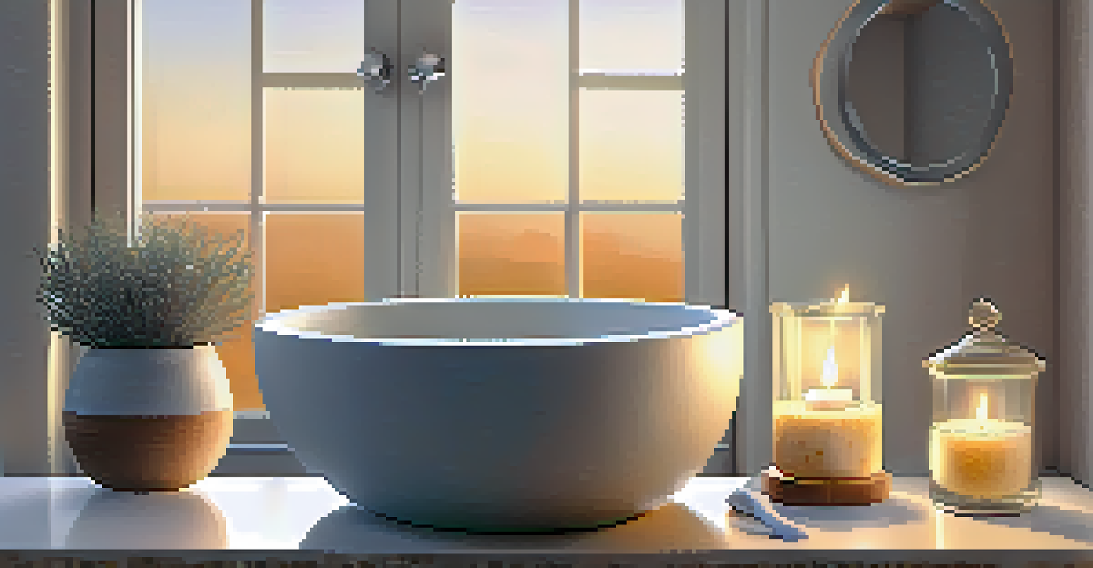 A small bowl of chia seed face mask with honey and yogurt in a serene bathroom setting illuminated by candlelight.