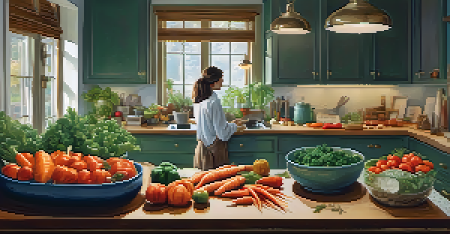A person chopping fresh plant-based ingredients in a cozy kitchen setting.