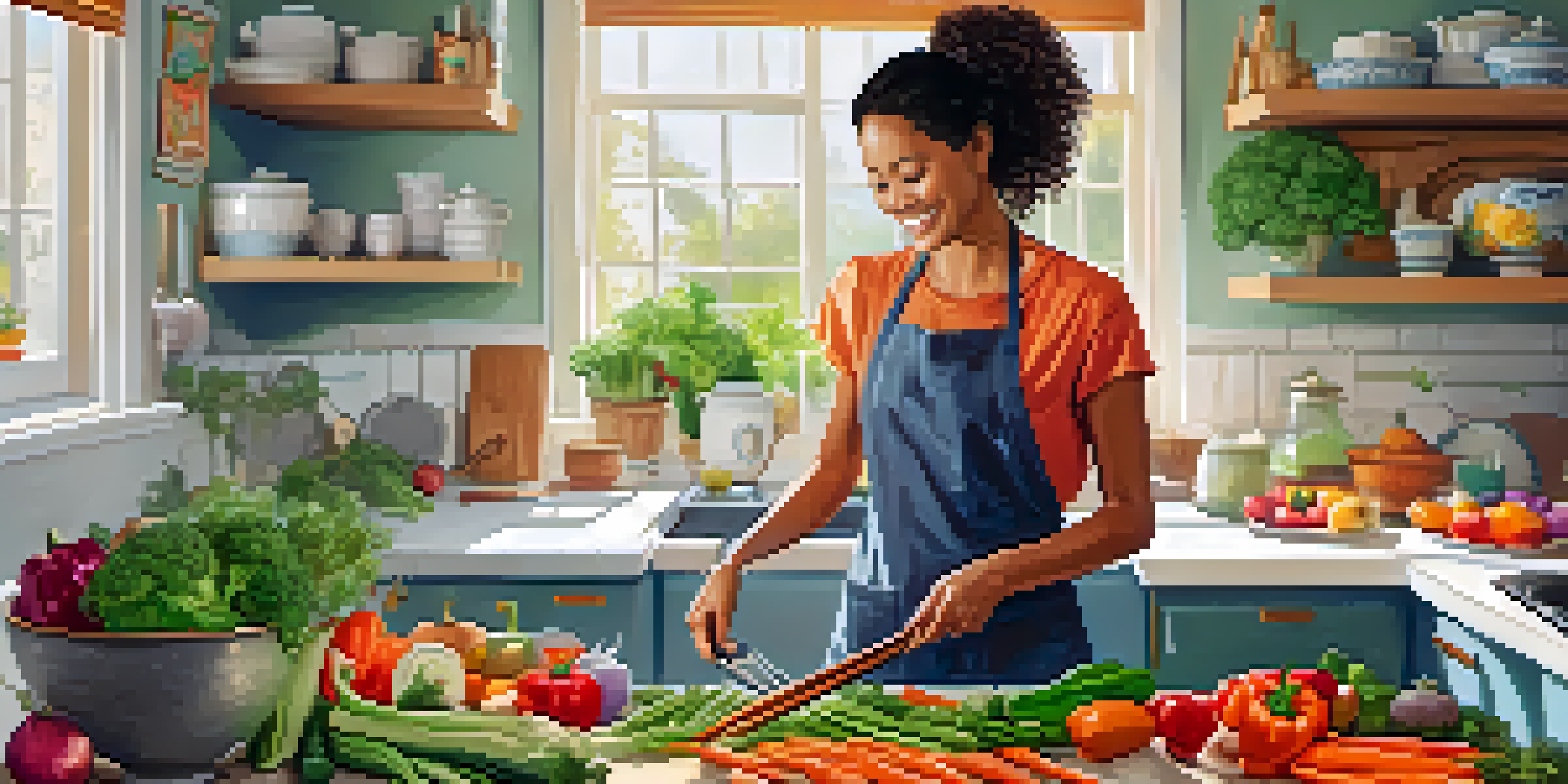 A person chopping fresh vegetables in a sunny kitchen, preparing a vibrant vegan stir-fry with colorful ingredients.
