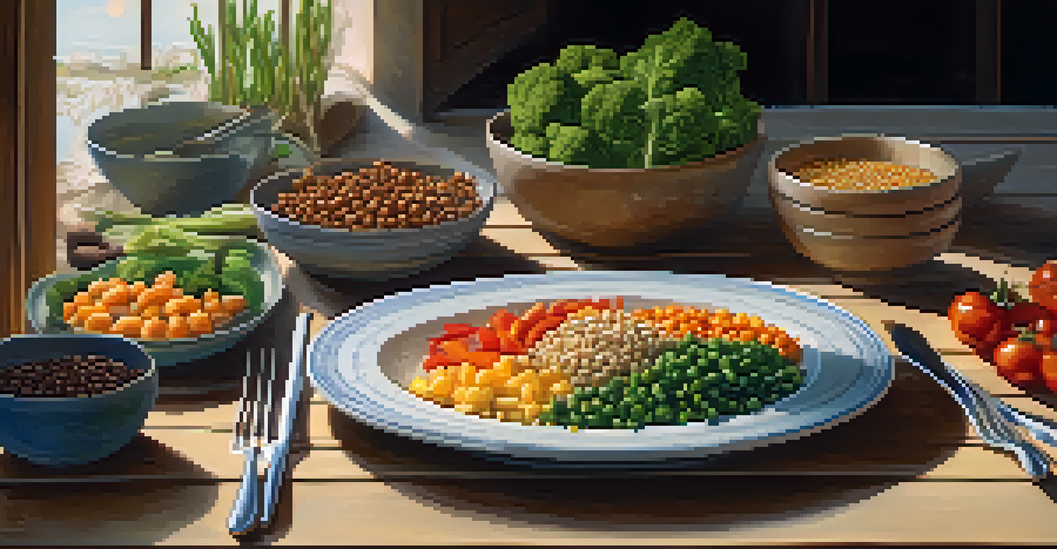 A cozy dining table set for a vegan meal, highlighting a colorful plate of food, with soft candlelight creating a warm ambiance.