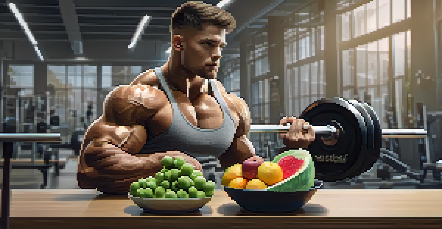 A vegan athlete lifting weights in a gym, with a smoothie bowl rich in protein placed in the foreground.
