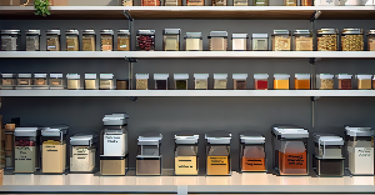 A well-organized pantry with clear containers for ingredients and vertical storage solutions.