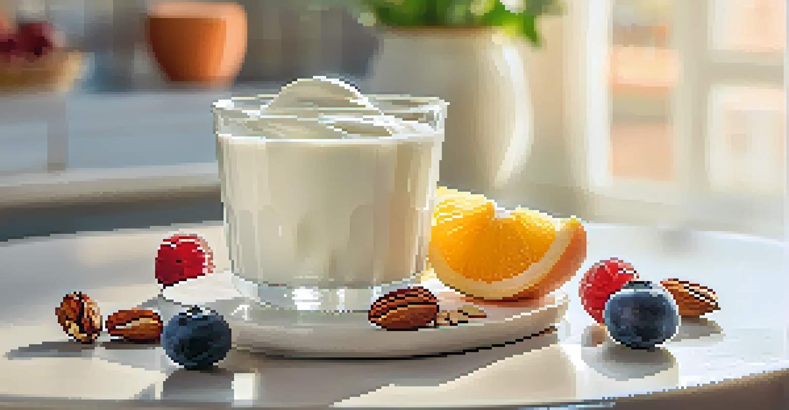 A close-up of plant-based yogurt with fruits and nuts, showcasing its smooth texture and vibrant colors.