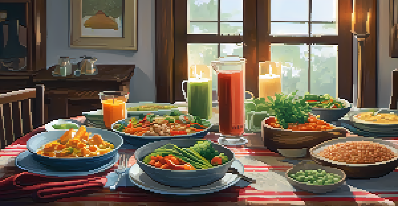 A cozy dining table with bowls of vibrant vegan dishes and candlelight, set for a family meal.