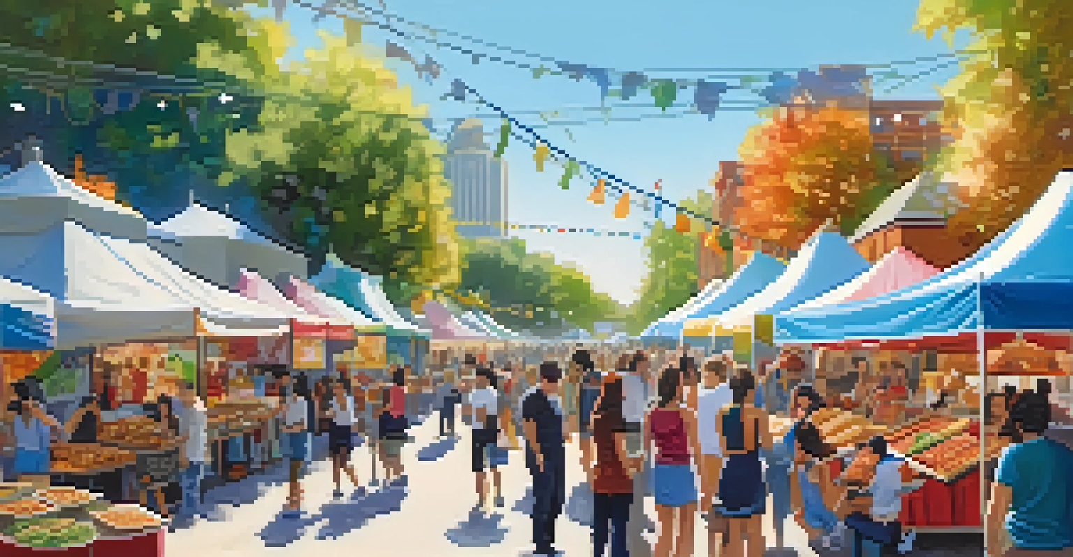 A lively outdoor vegan food festival with diverse food stalls and happy attendees sampling dishes.