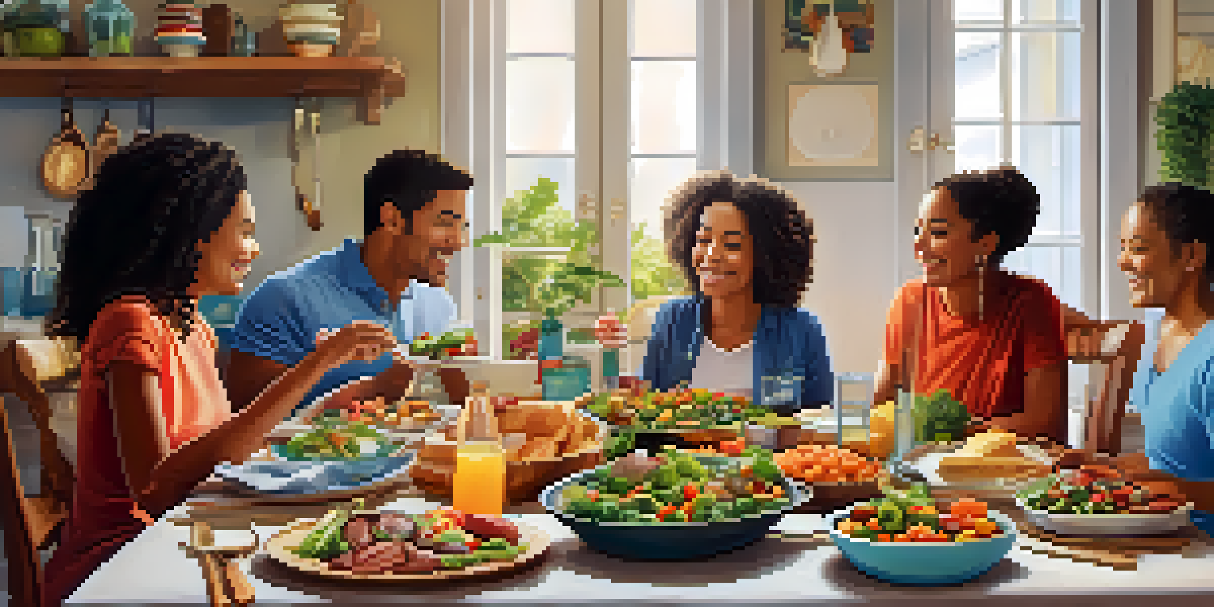 A family enjoying a nutritious vegan meal at a cozy dining table, filled with colorful dishes.