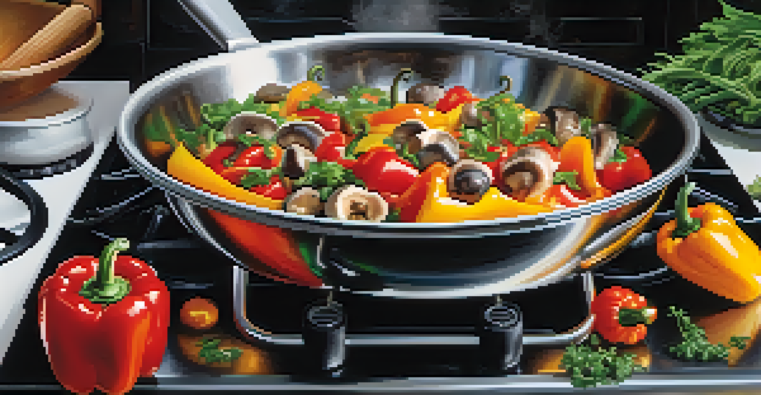 A chef preparing a colorful plant-based dish in a warm kitchen, highlighting fresh vegetables and cooking techniques.