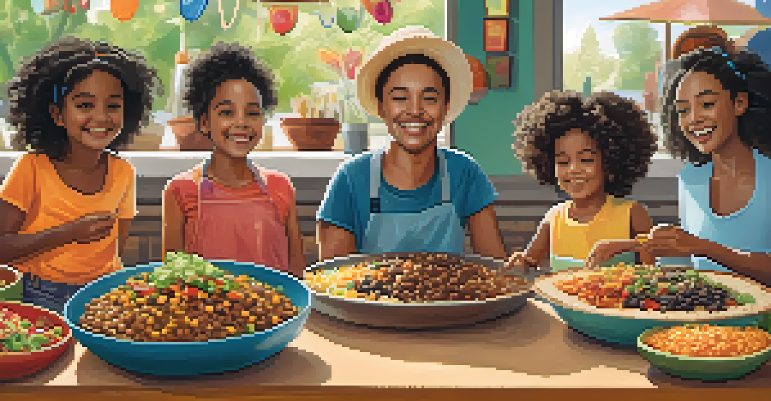 A family gathering at a taco bar where kids are making their own vegan tacos with colorful fillings.