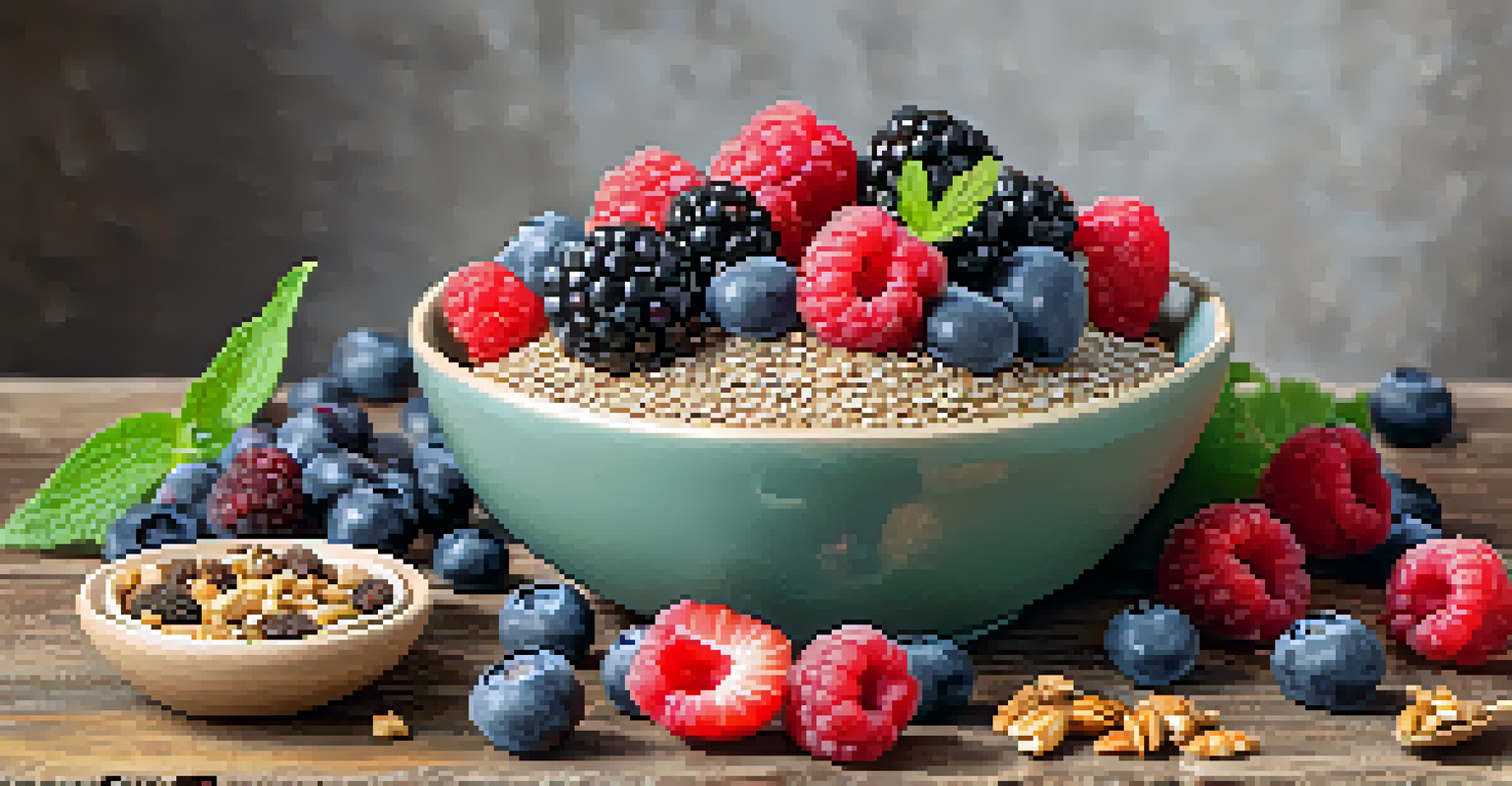 An artistic display of omega-3 rich foods including chia pudding, walnuts, and flaxseeds on a rustic wooden table.