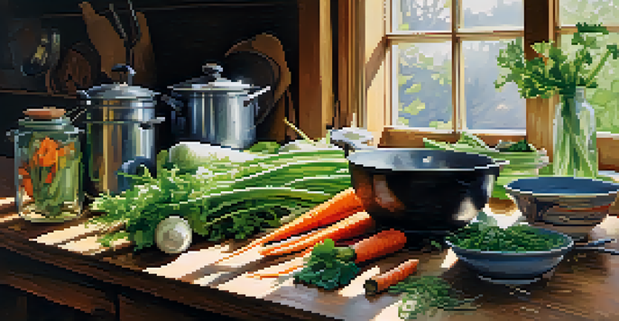 A colorful assortment of vegetable scraps on a rustic wooden table, with natural light highlighting their textures.