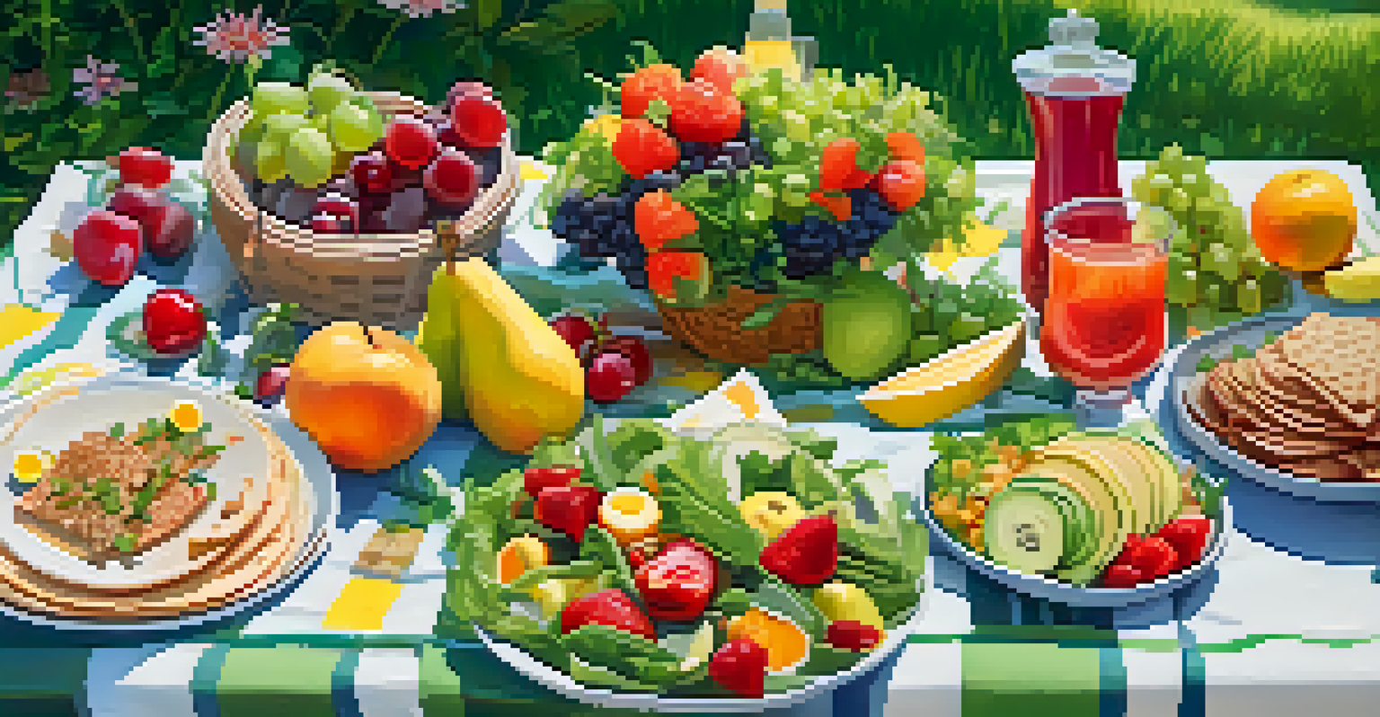 An outdoor picnic setup showcasing a variety of colorful vegan dishes on a blanket in a beautiful green park.