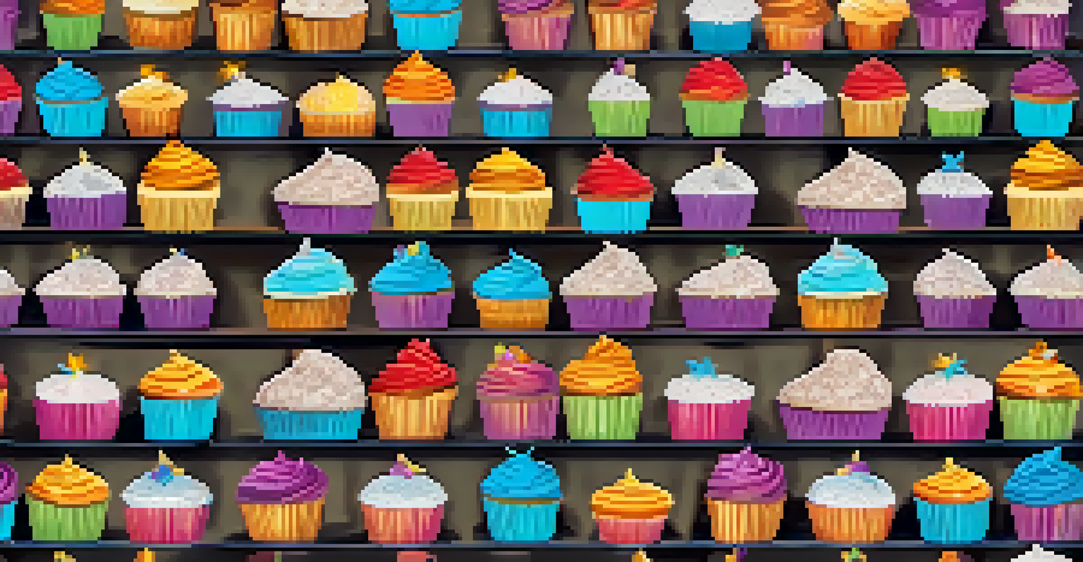 An array of colorful vegan cupcakes on a tiered stand, beautifully decorated with frosting and edible glitter, perfect for celebrations.