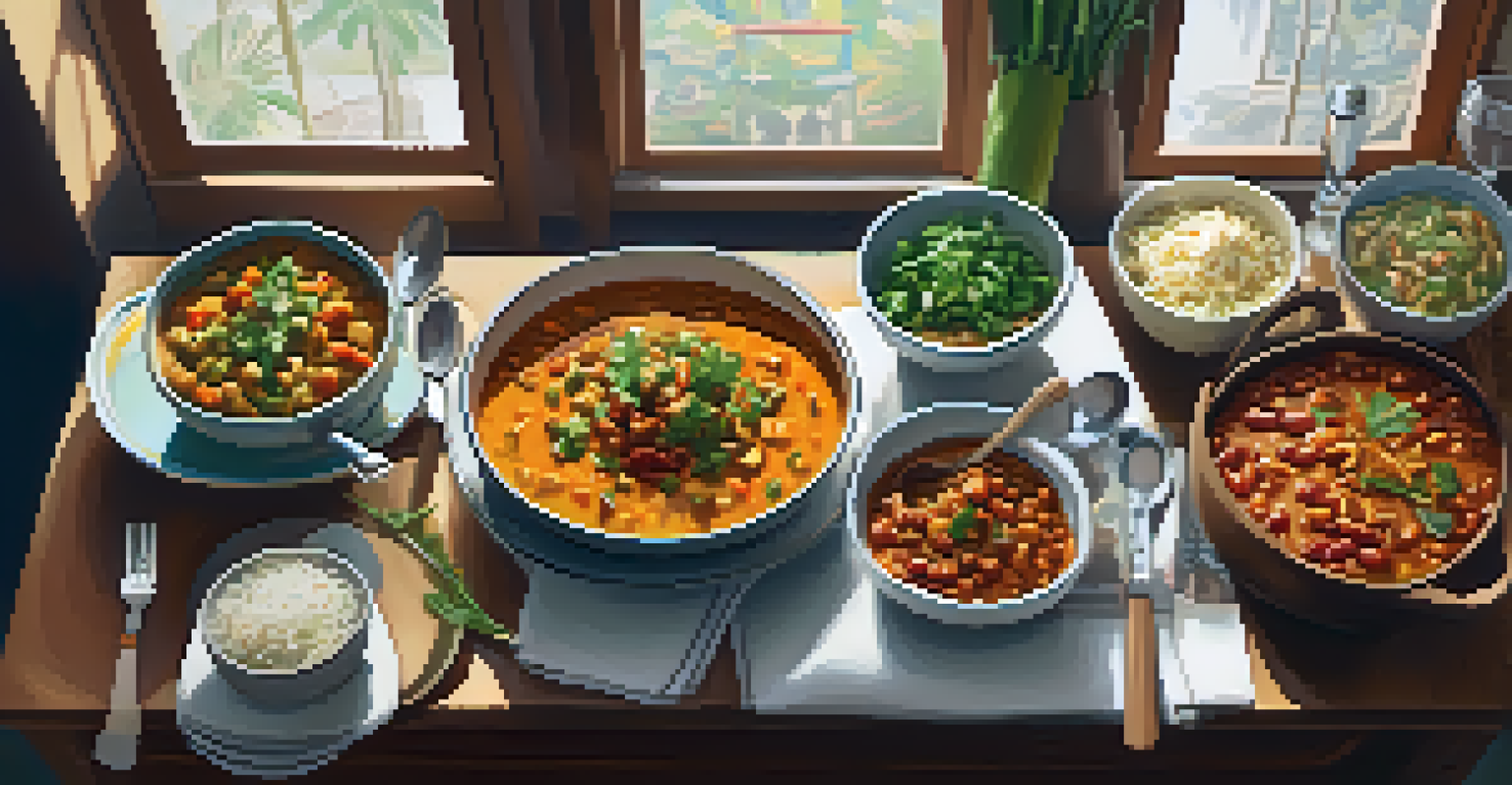 An overhead view of a table set with bowls of colorful vegan dishes, ready for a family meal.