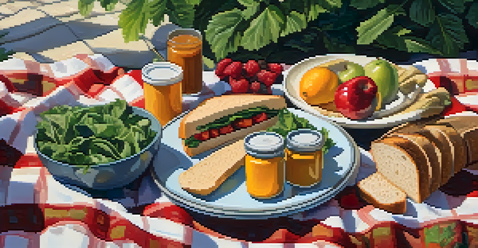 A picnic setup featuring a vegan spread on a blanket in a green outdoor setting.