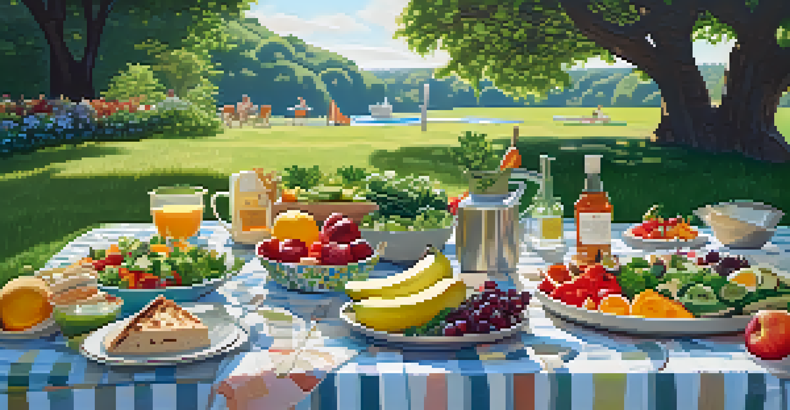 An outdoor picnic with a blanket showcasing a variety of plant-based dishes surrounded by lush greenery and sunlight.