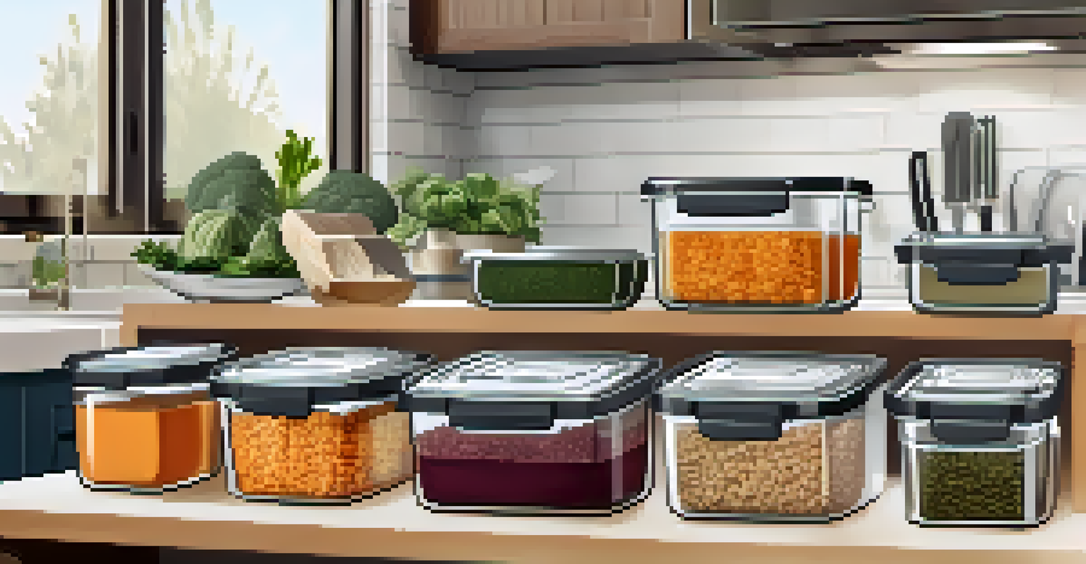 Neatly arranged clear containers filled with colorful vegan meals on a kitchen island.