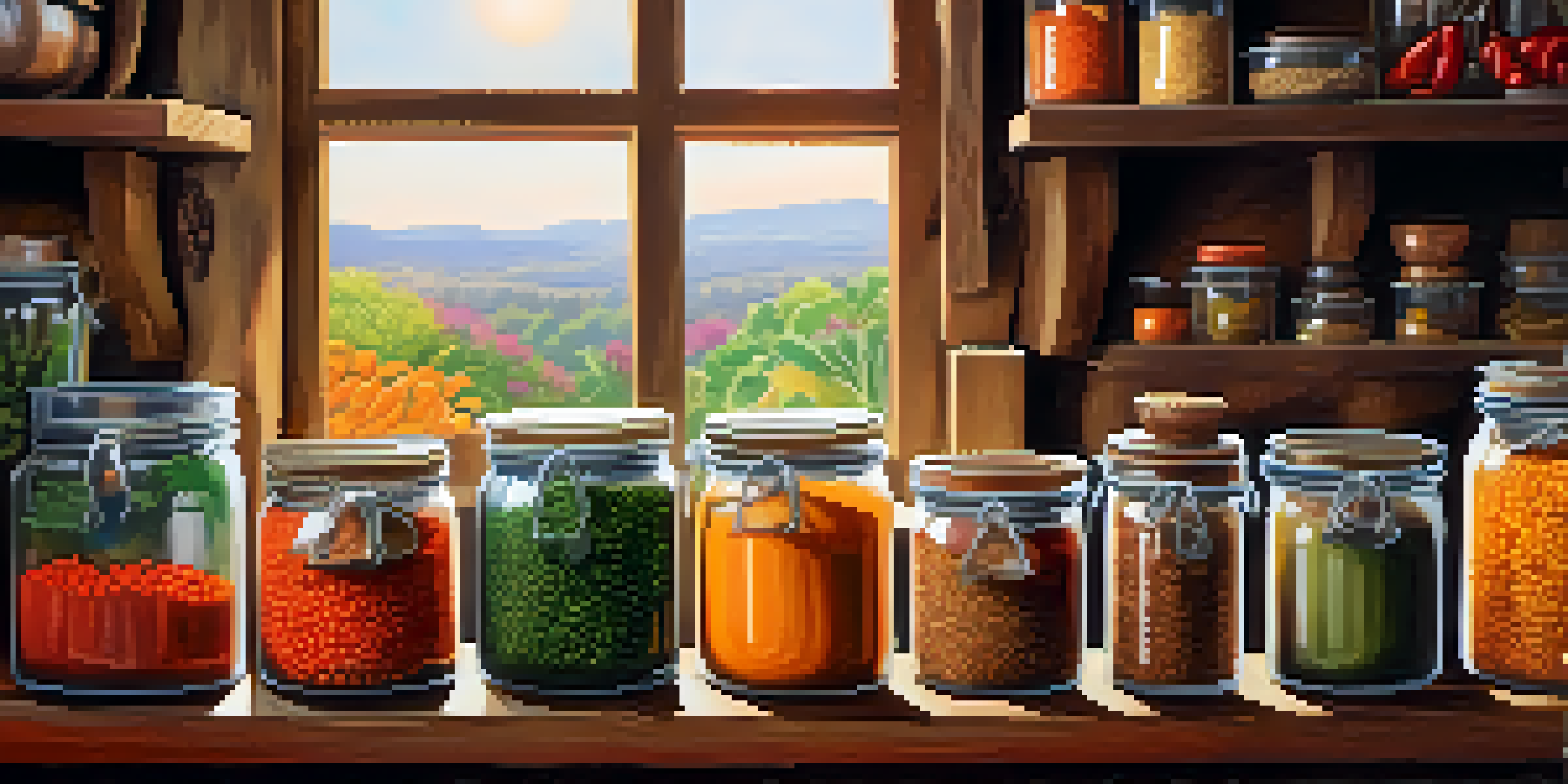 A colorful Indian kitchen with fresh vegetables, lentils, and spices, illuminated by warm sunlight.