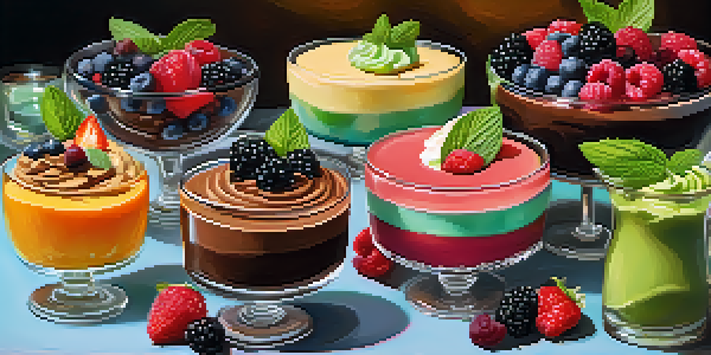 A dessert table showcasing an assortment of vegan desserts, including chocolate mousse, cheesecake, and coconut sorbet, beautifully presented.