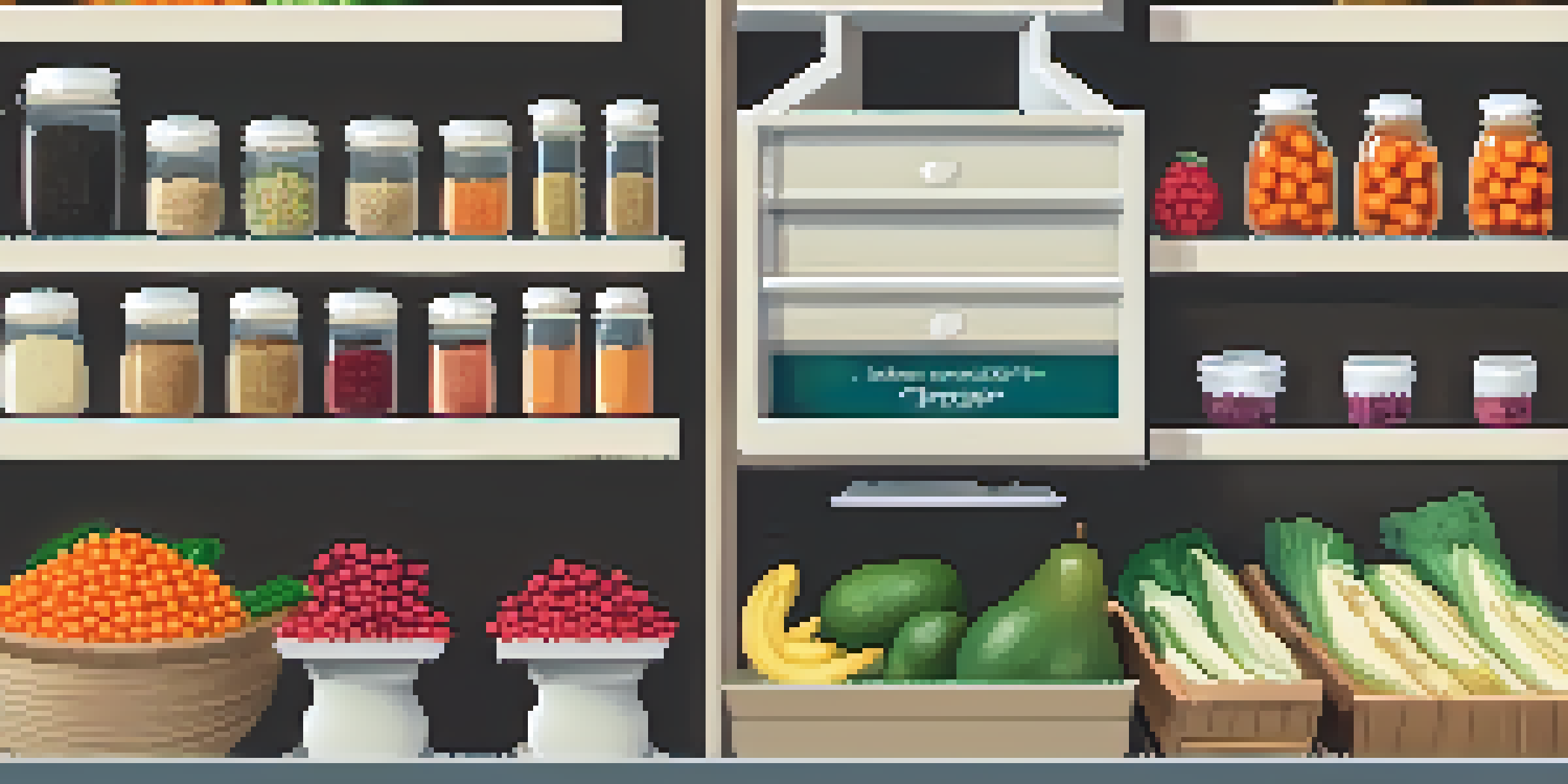 A well-organized vegan pantry filled with fiber-rich foods including beans, lentils, quinoa, fresh fruits, and vegetables, illuminated by soft natural light.