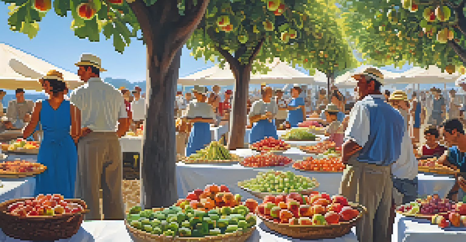 A community gathering at the Festival of the Figs with fig-picking activities, delicious fig dishes, and a joyful atmosphere in an orchard.