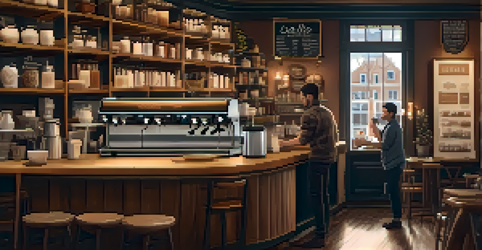 A barista pouring oat milk into a cup to create latte art in a cozy café setting.