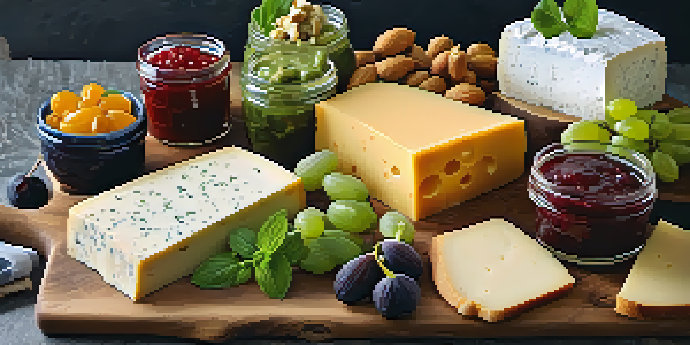 A colorful vegan cheese platter featuring various cheeses, fresh fruits, and vegetables on a wooden board.