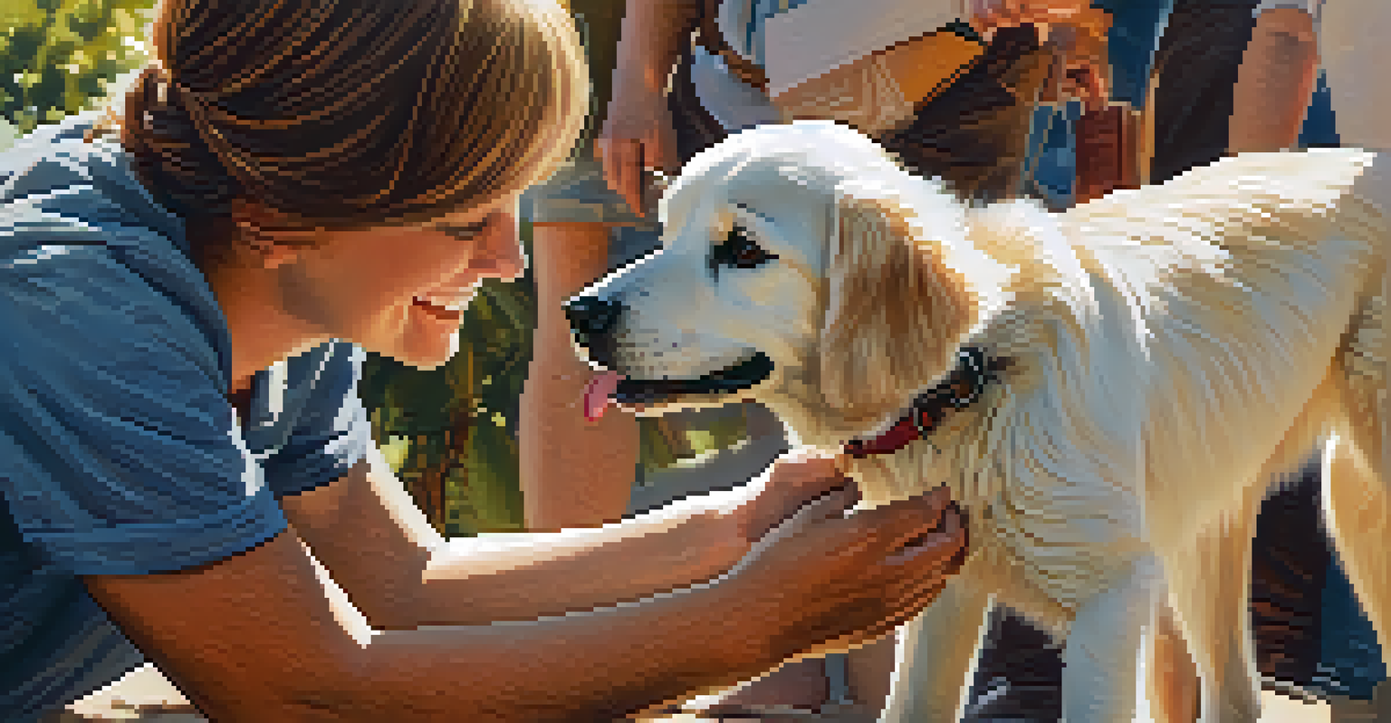 A close-up of a hand petting a happy rescued dog, symbolizing companionship and love.