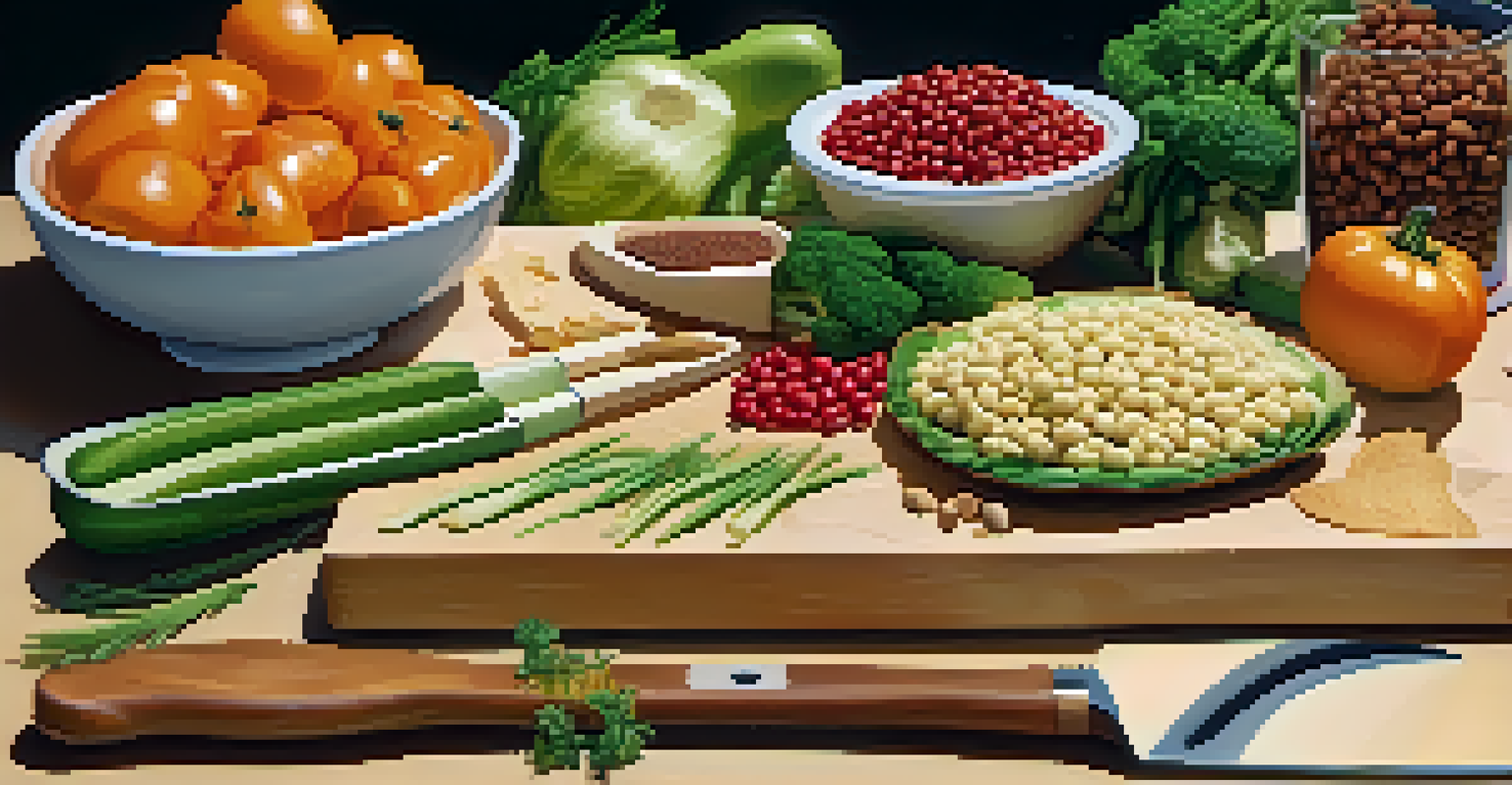 A cutting board with sections for raw and cooked food, showcasing the importance of food safety and separation in meal preparation.