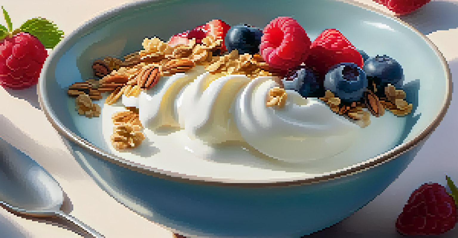 A bowl of plant-based yogurt topped with fresh fruits and granola, showcasing vibrant colors and textures.