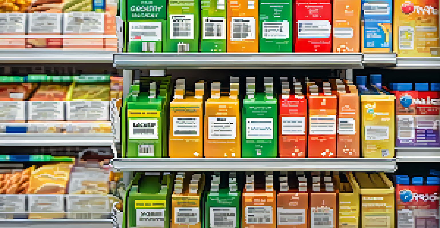 Close-up of food labels in a shopping cart, highlighting low glycemic index and high fiber content.