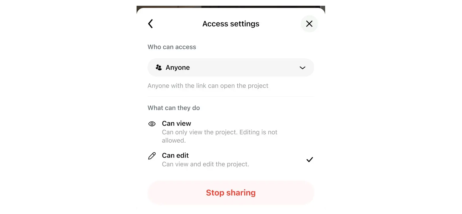 Home Planner Access settings window with Who can access and What can they do
