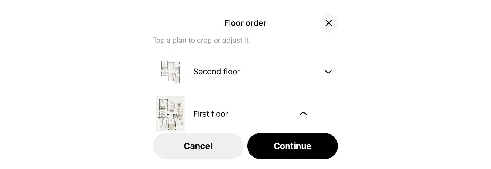 Floor order window in Home Planner with the plans of two floors
