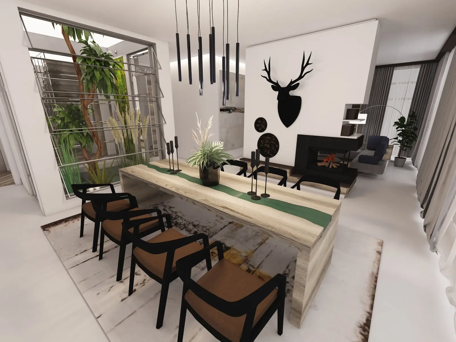 Interior design of the kitchen-dining room in the house