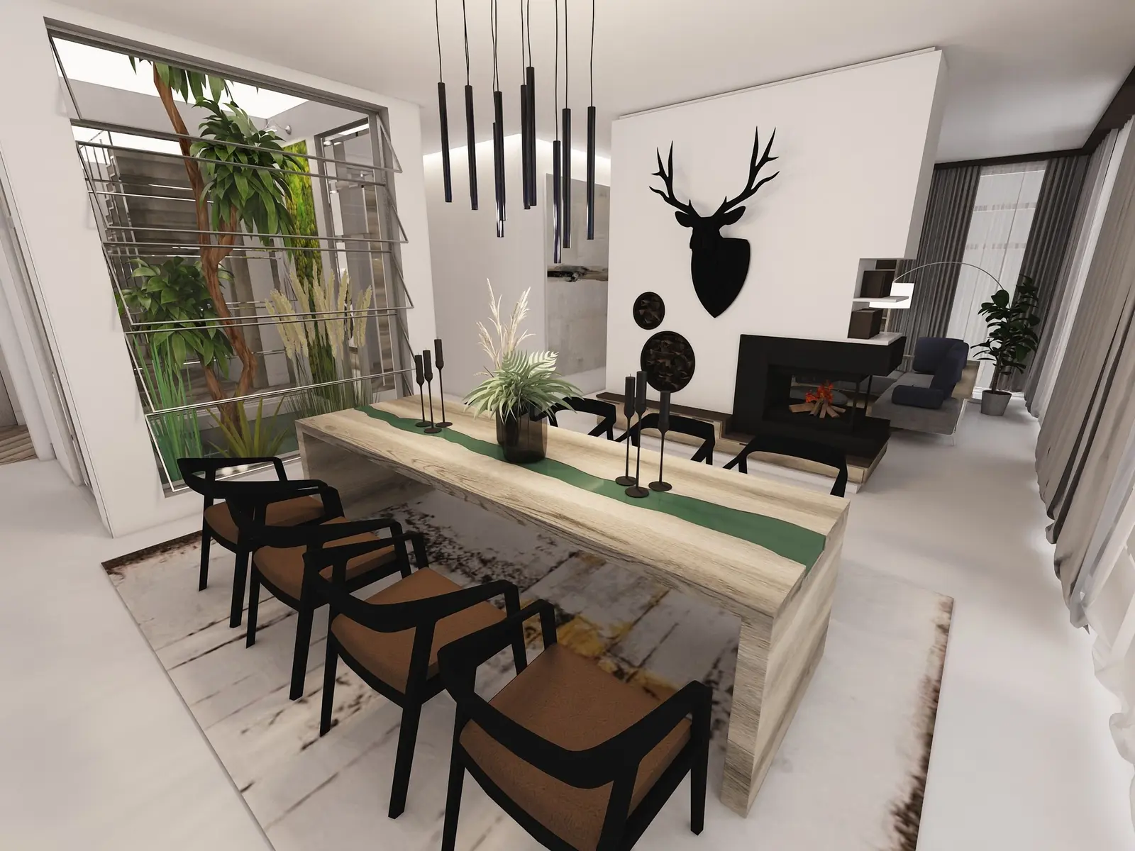 Interior design of the kitchen-dining room in the house