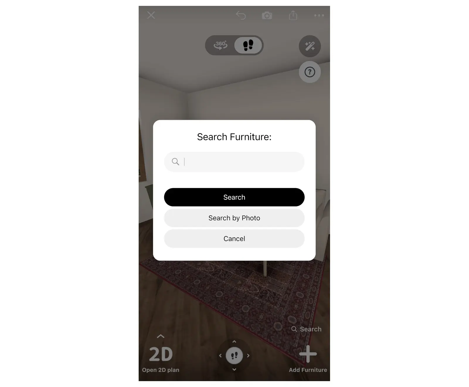 Search Furniture window in Home Planner with the Search by Photo button
