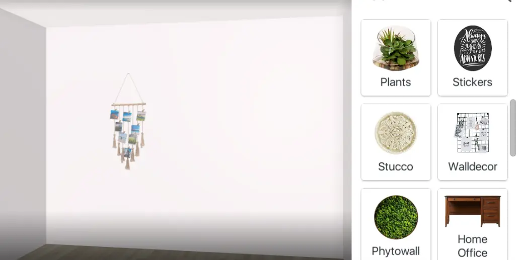 Home Planner decoration menu with plants, stickers, stucco, wall decor and phytowall