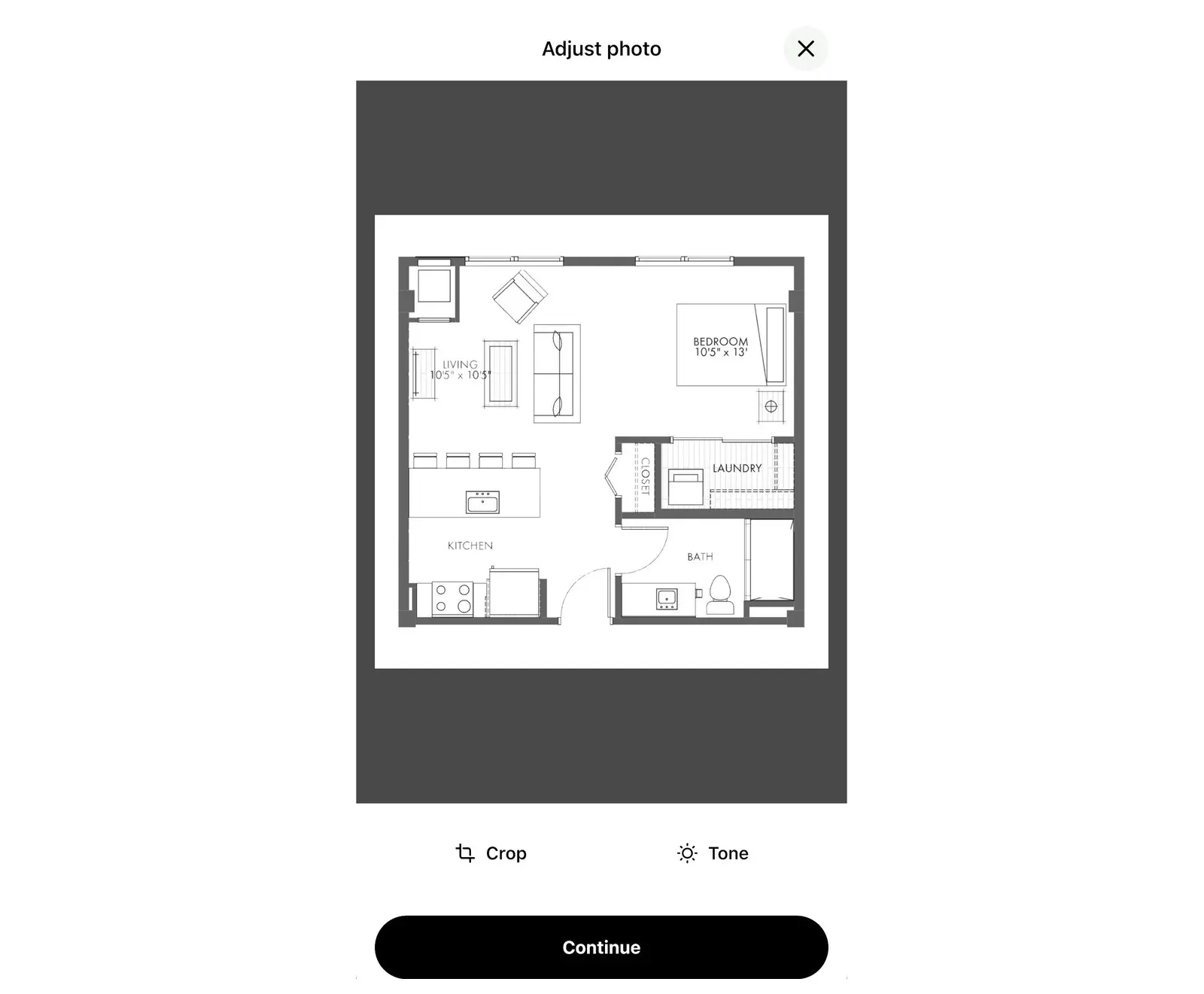 Adjust photo window in Home Planner with a floor plan ready to crop