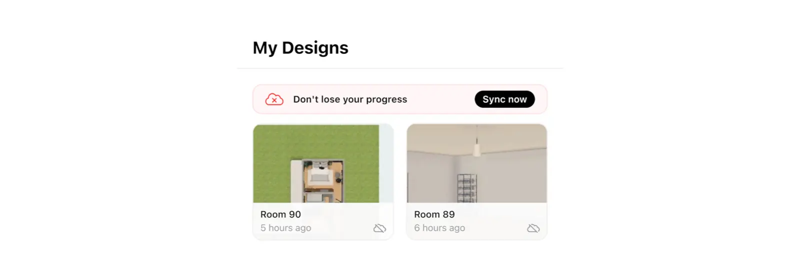 لوحة المزامنة في شاشة تصاميمي داخل تطبيق Home Planner مع زر زامن الآن