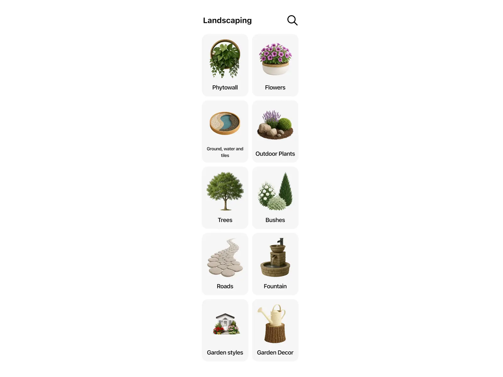 The Landscaping category of the Home Planner catalog