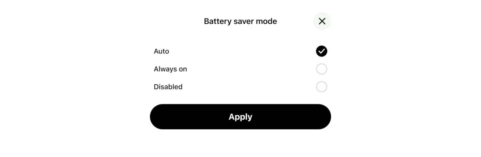 Battery saver mode options in Home Planner: Auto, Always on and Disabled