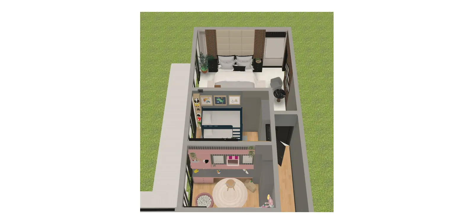 Two rooms in Home Planner, one with a wood floor and one with tiles