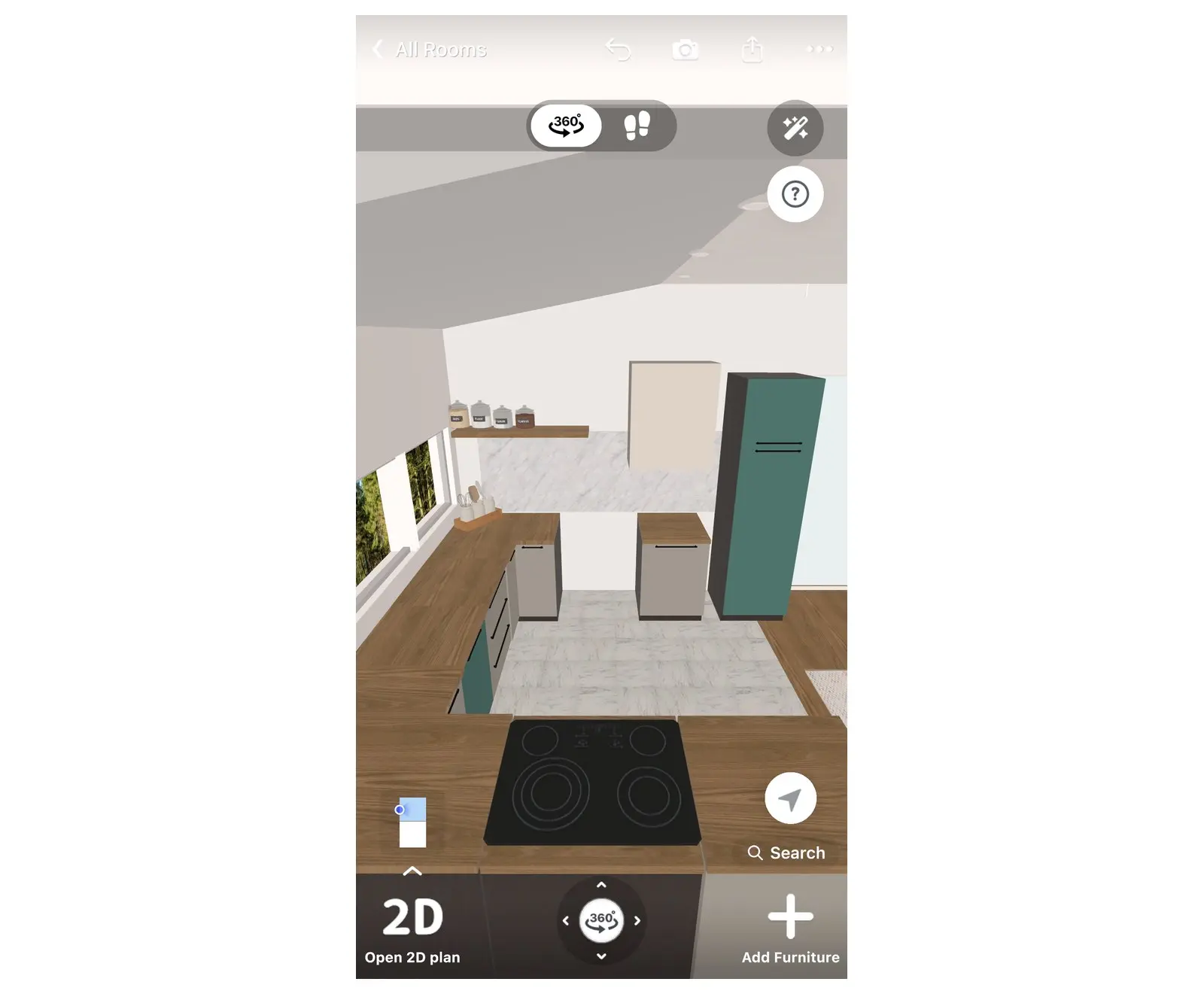 Kitchen in the Home Planner 3D view with base cabinets, a wall cabinet and a tall cabinet