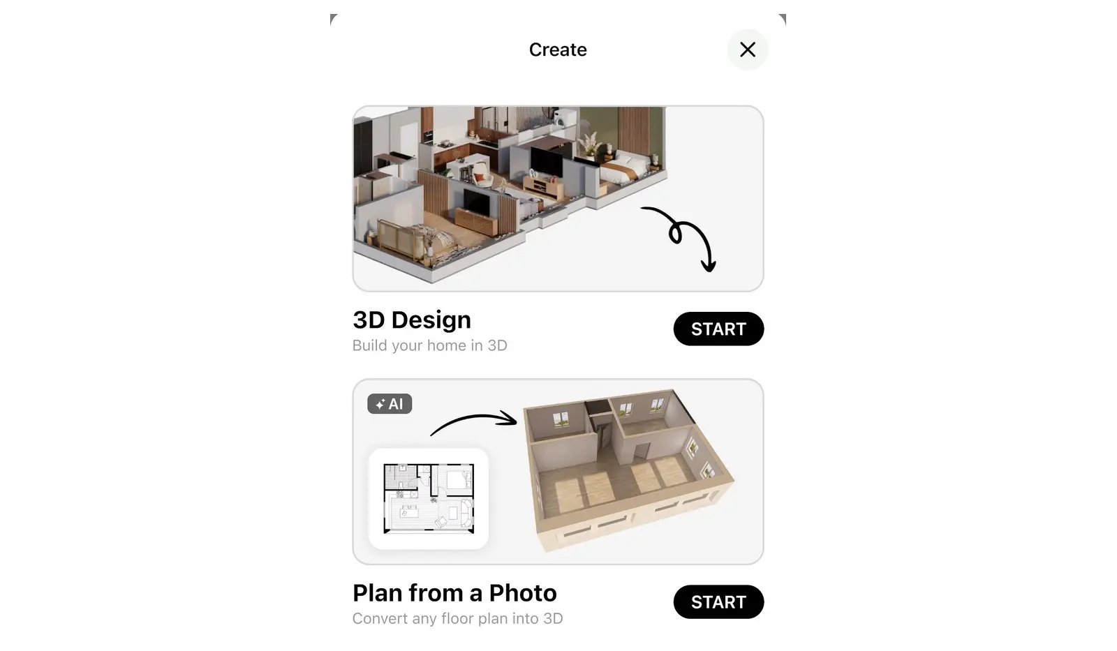 Create screen in Home Planner with the Plan from a Photo card