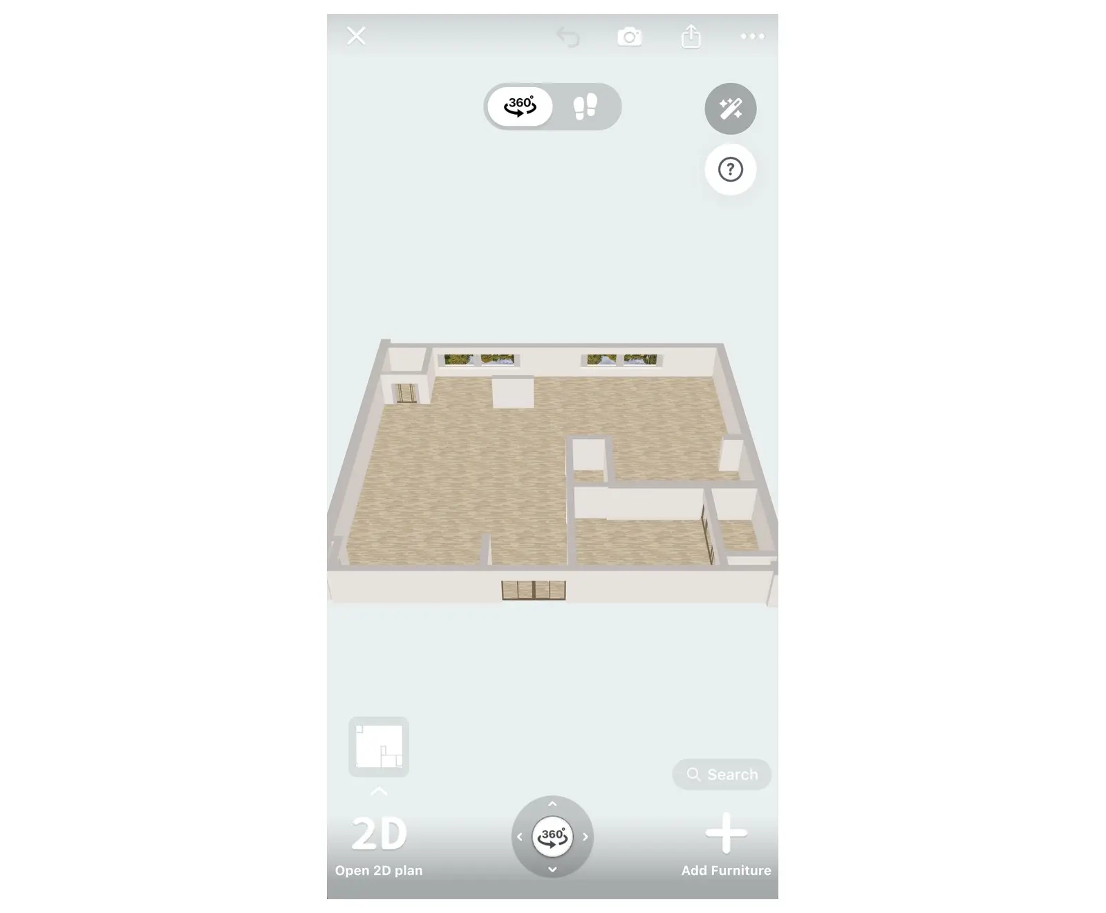 Recognized floor plan shown in 3D in Home Planner