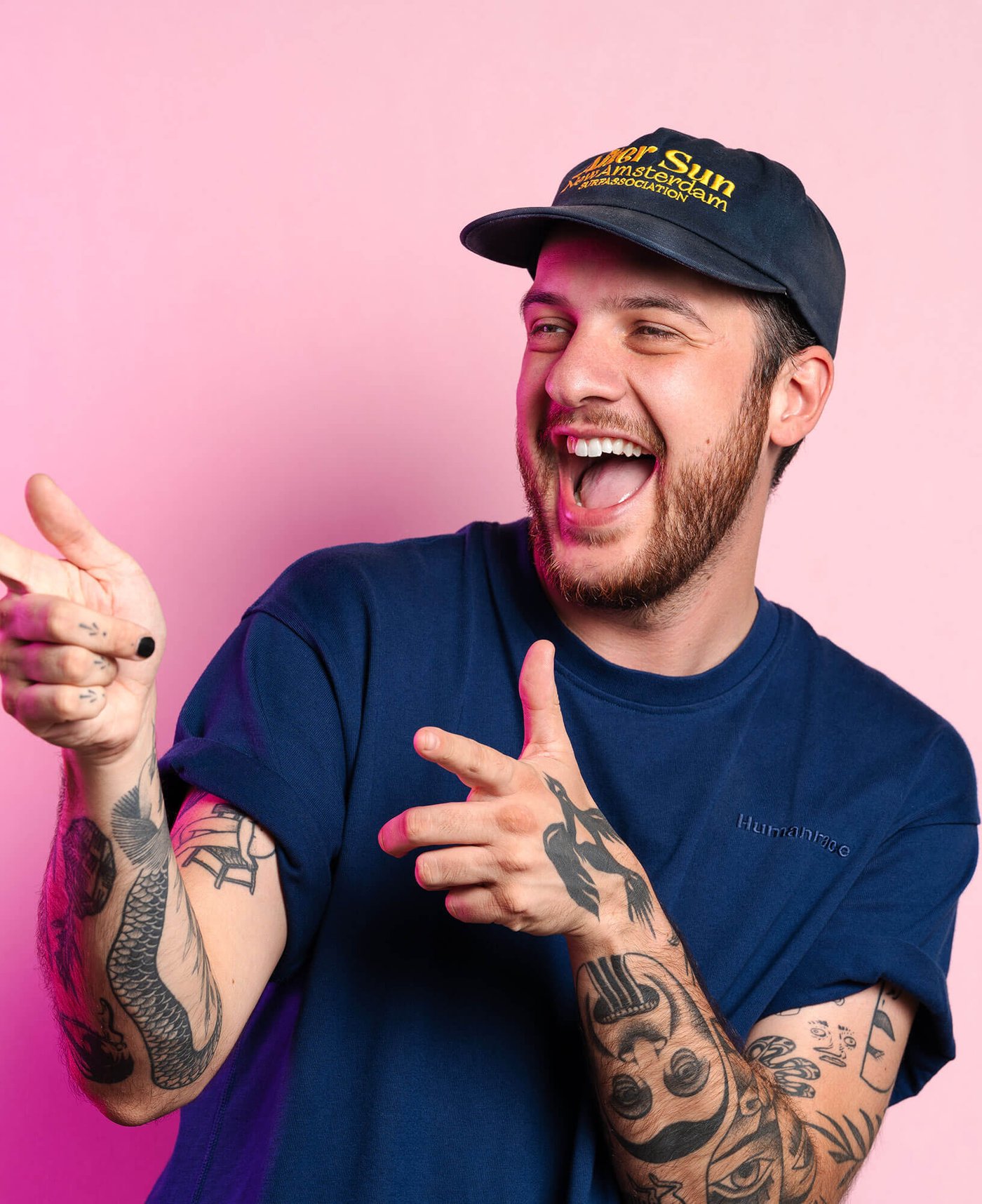 Portrait against pink backdrop