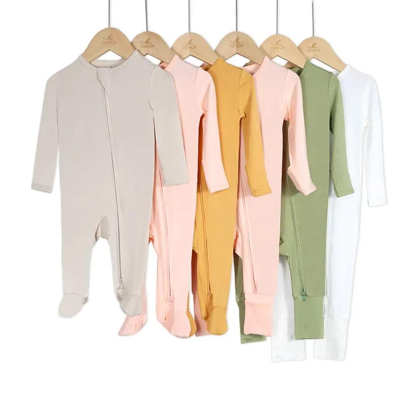 High Quality Unisex Double Zipper 95 bamboo 5 spandex fabric baby romper